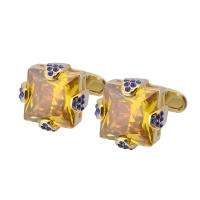 Cubic Zirconia Cufflinks, gold color plated, Unisex & with rhinestone, golden, 18mm 