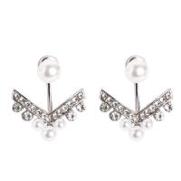 Plastic Pearl Zinc Alloy Earring, with ABS Plastic Pearl, platinum color plated, detachable & for woman & with rhinestone 