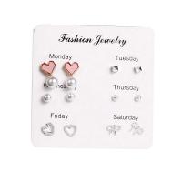 Zinc Alloy Stud Earring Set, with ABS Plastic Pearl, plated & for woman & with rhinestone 