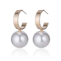 Plastic Pearl Zinc Alloy Earring, gold color plated, for woman & with plastic pearl, coffee color, 40mm 