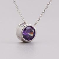 925 Sterling Silver Pendant, for woman & with rhinestone, violet, 8.6mmx8.6mm 