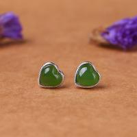 Hetian Jade Stud Earring, plated & for woman, green, 7*9mm 