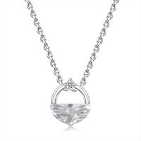 Sterling Silver Jewelry Necklace, 925 Sterling Silver, with 5cm extender chain, Round, for woman & with rhinestone, clear, 400mm 