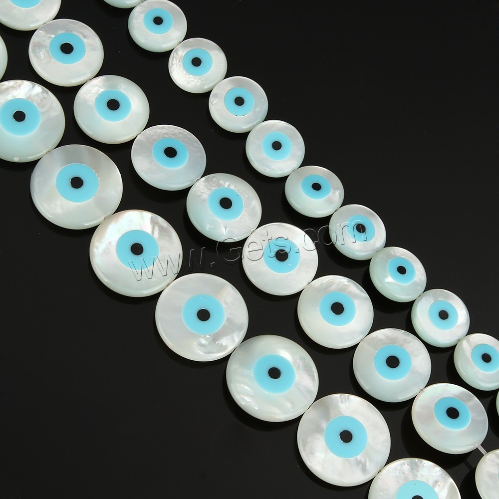 Natural White Shell Beads, Flat Round, with eye pattern & different size for choice & enamel, Hole:Approx 0.5mm, Sold By PC