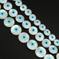 Natural White Shell Beads, Flat Round, with eye pattern & enamel Approx 0.5mm 