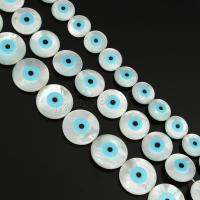 Natural White Shell Beads, Heart, with eye pattern & enamel 