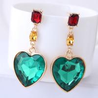 Glass Zinc Alloy Earring, with Glass, gold color plated, for woman 