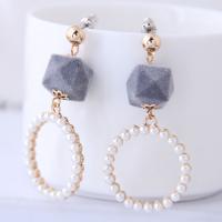 Plastic Pearl Zinc Alloy Earring, with ABS Plastic Pearl & Plush, gold color plated, for woman 