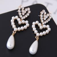 Plastic Pearl Zinc Alloy Earring, with ABS Plastic Pearl, gold color plated, for woman & with rhinestone 