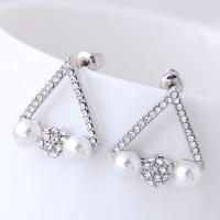 Plastic Pearl Zinc Alloy Earring, with ABS Plastic Pearl, plated, for woman & with rhinestone 20mm 