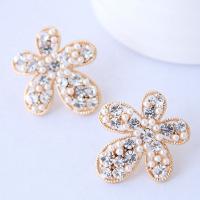 Plastic Pearl Zinc Alloy Earring, with ABS Plastic Pearl, gold color plated, for woman & with rhinestone 