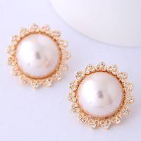 Plastic Pearl Zinc Alloy Earring, with ABS Plastic Pearl, gold color plated, for woman, 26mm 