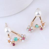 Plastic Pearl Zinc Alloy Earring, with ABS Plastic Pearl, gold color plated & for woman & with rhinestone, 15mm 