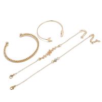 Zinc Alloy Bracelet Set, bangle & bracelet, with 5cm extender chain, gold color plated, 4 pieces & for woman & with rhinestone, 51mm Inner Approx 63mm Approx 7.88 Inch 
