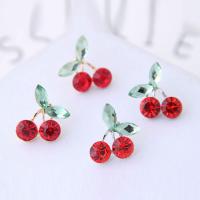 Resin Zinc Alloy Earring, with Resin Rhinestone, Cherry, plated, Korean style & for woman 