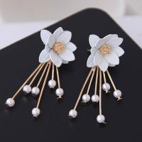 Plastic Pearl Zinc Alloy Earring, with ABS Plastic Pearl, Flower, gold color plated, detachable & for woman & with rhinestone 