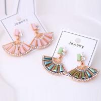 Plastic Pearl Zinc Alloy Earring, with ABS Plastic Pearl, Fan, gold color plated, for woman & with rhinestone 