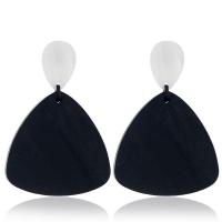 Acrylic Drop Earring, Zinc Alloy, with Wood & Acrylic, sterling silver post pin, Triangle, for woman, black 