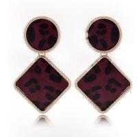 Zinc Alloy Drop Earring, with Cloth, Rhombus, gold color plated, for woman & leopard pattern 