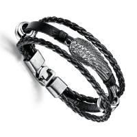 Men Bracelet, PU Leather, with Zinc Alloy, silver color plated, multilayer & for man 32mm Approx 8 Inch 