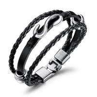 Men Bracelet, PU Leather, with Zinc Alloy, silver color plated, multilayer & for man 14mm Approx 8 Inch 