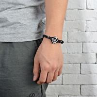 Titanium Steel Bracelet, with leather cord, titanium steel snap clasp, Geometrical Pattern, polished, multifunctional & Unisex 