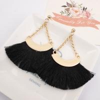 Zinc Alloy Tassel Earring, with Cotton Thread, zinc alloy post pin, plated, for woman 