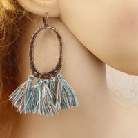 Zinc Alloy Tassel Earring, with Cotton Thread, zinc alloy earring hook, plated, for woman 