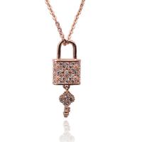 Cubic Zircon Micro Pave Brass Necklace, Lock and Key, gold color plated, micro pave cubic zirconia & for woman, nickel, lead & cadmium free, 27mmx9mm,425mm 