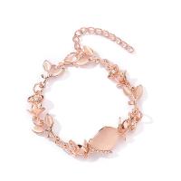 Zinc bracelets en strass en alliage , alliage de zinc, feuille, Plaqué de couleur d'or rose, pour femme & avec strass Environ 8.2 pouce, Vendu par brin