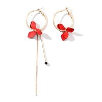 Asymmetric Earrings, Zinc Alloy, Flower, gold color plated, for woman 123mm,47mm 