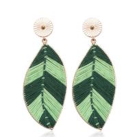 Zinc Alloy Drop Earring, Leaf, gold color plated, woven pattern & for woman 95*35mm 