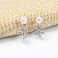 Cupronickel Split Earring, Daisy, silver color plated, micro pave rhinestone & for woman, white, 28mm 