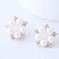 Plastic Pearl Zinc Alloy Earring, with ABS Plastic Pearl, gold color plated, for woman & with rhinestone, 14mm 