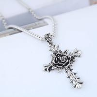 Zinc Alloy Sweater Chain Necklace, Cross, antique silver color plated, Unisex & box chain Approx 26.78 Inch 