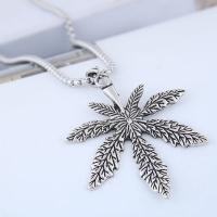 Zinc Alloy Sweater Chain Necklace, Leaf, antique silver color plated, Unisex & box chain & with rhinestone Approx 26.78 Inch 