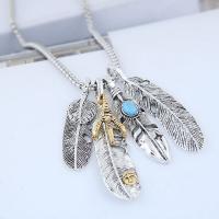 Zinc Alloy Sweater Chain Necklace, Feather, antique silver color plated, Unisex & box chain Approx 26.78 Inch 