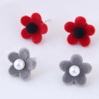 Plastic Pearl Zinc Alloy Earring, with ABS Plastic Pearl & Plush, Flower, plated, for woman 16mm 