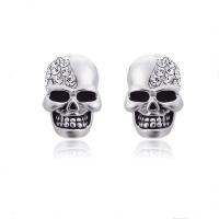 Zinc Alloy Stud Earring, Skull, silver color plated, hollow, silver color 