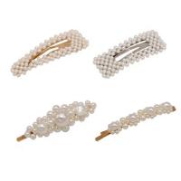 Hair Snap Clips, Stainless Steel, plated & for woman & with plastic pearl Approx 3-4 Inch 