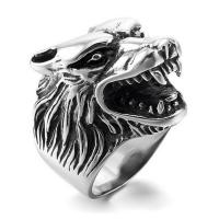 Stainless Steel Finger Ring, Wolf, Unisex & blacken, nickel, lead & cadmium free, 22mm 