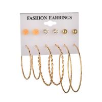 Zinc Alloy Earring Set, Round, gold color plated, for woman & with rhinestone, yellow, 5mm,6mm,7mm 