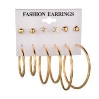 Zinc Alloy Earring Set, Round, gold color plated, for woman & with rhinestone, yellow, 4mm,5mm,6mm 