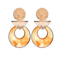 Resin Drop Earring, gold color plated, for woman & hammered 90*40mm 