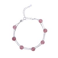 Sterling Silver Bracelets, Brass, silver color plated, for woman, pink, 7mm Approx 8.2 Inch 