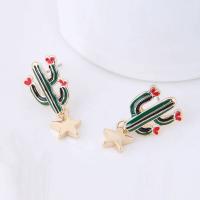 Enamel Zinc Alloy Drop Earring, Opuntia Stricta, gold color plated, for woman 