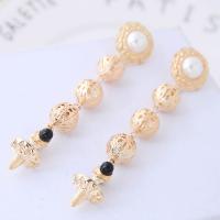 Plastic Pearl Zinc Alloy Earring, with ABS Plastic Pearl, gold color plated, for woman & hollow 