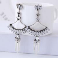 Zinc Alloy Drop Earring, with Resin Rhinestone, Fan, platinum color plated, for woman 