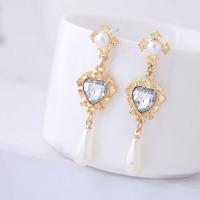 Plastic Pearl Zinc Alloy Earring, with ABS Plastic Pearl & Resin Rhinestone, Heart, gold color plated, for woman 