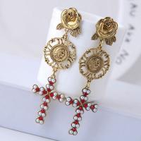 Plastic Pearl Zinc Alloy Earring, with ABS Plastic Pearl, plated, for woman & with rhinestone 